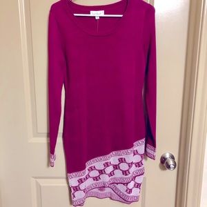 Purple with white designs, long sleeve dress!